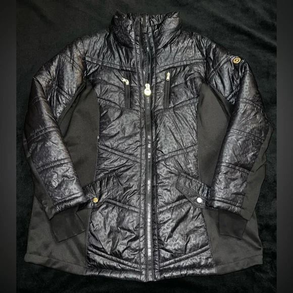Michael Kors Womens Down Puffer Coat, Black w/leopard Print Size 2XL RN 79675 - Picture 3 of 15